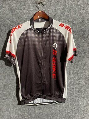 INBIKE Cycling Jersey Mens XXL Black Plaid Full Zip Short Sleeve Pockets Bike
